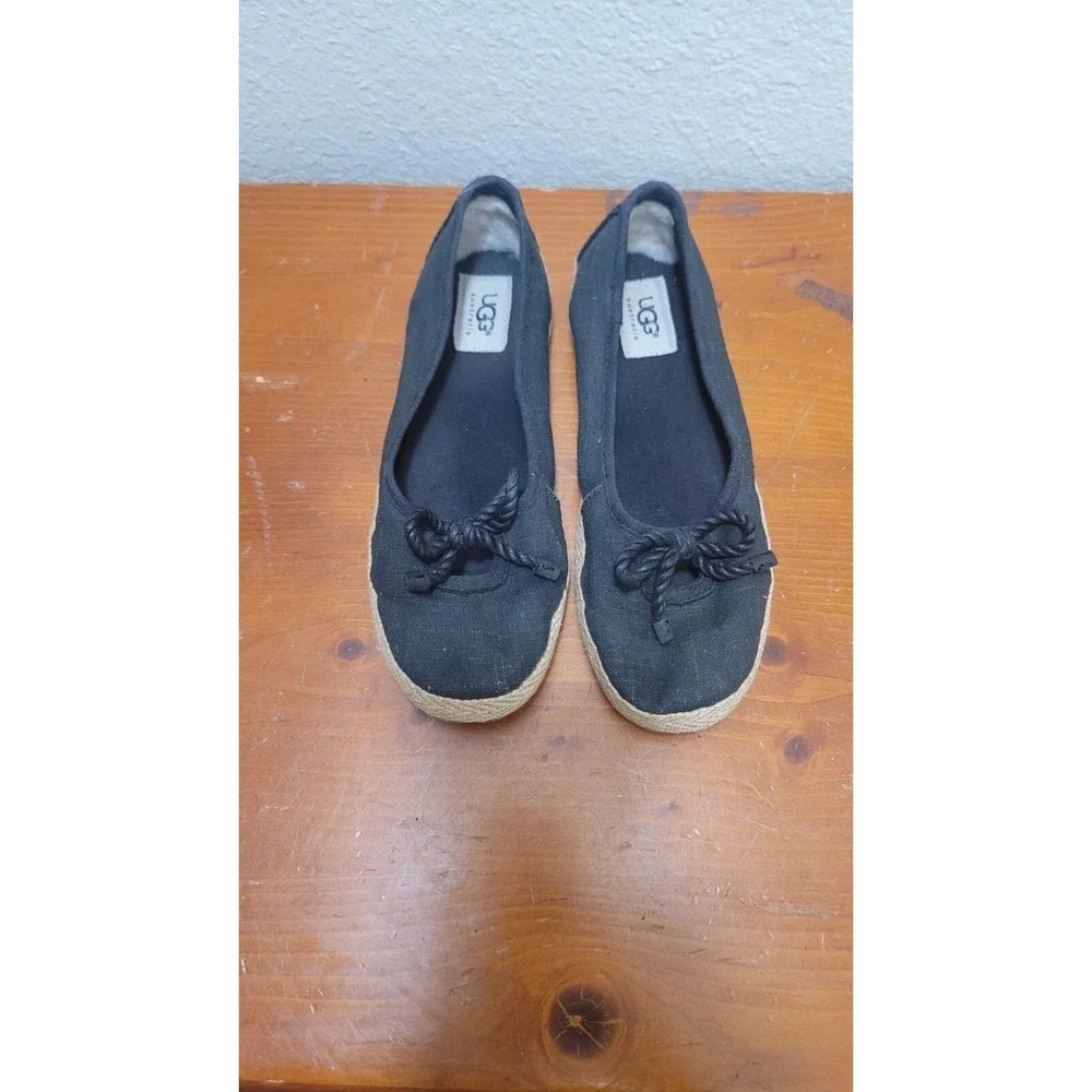 UGG AUSTRALIA WOMEN'S COMFORT SHEARLING LINE ESPADRILLA BOW FLAT SLIP ON BLACK S
